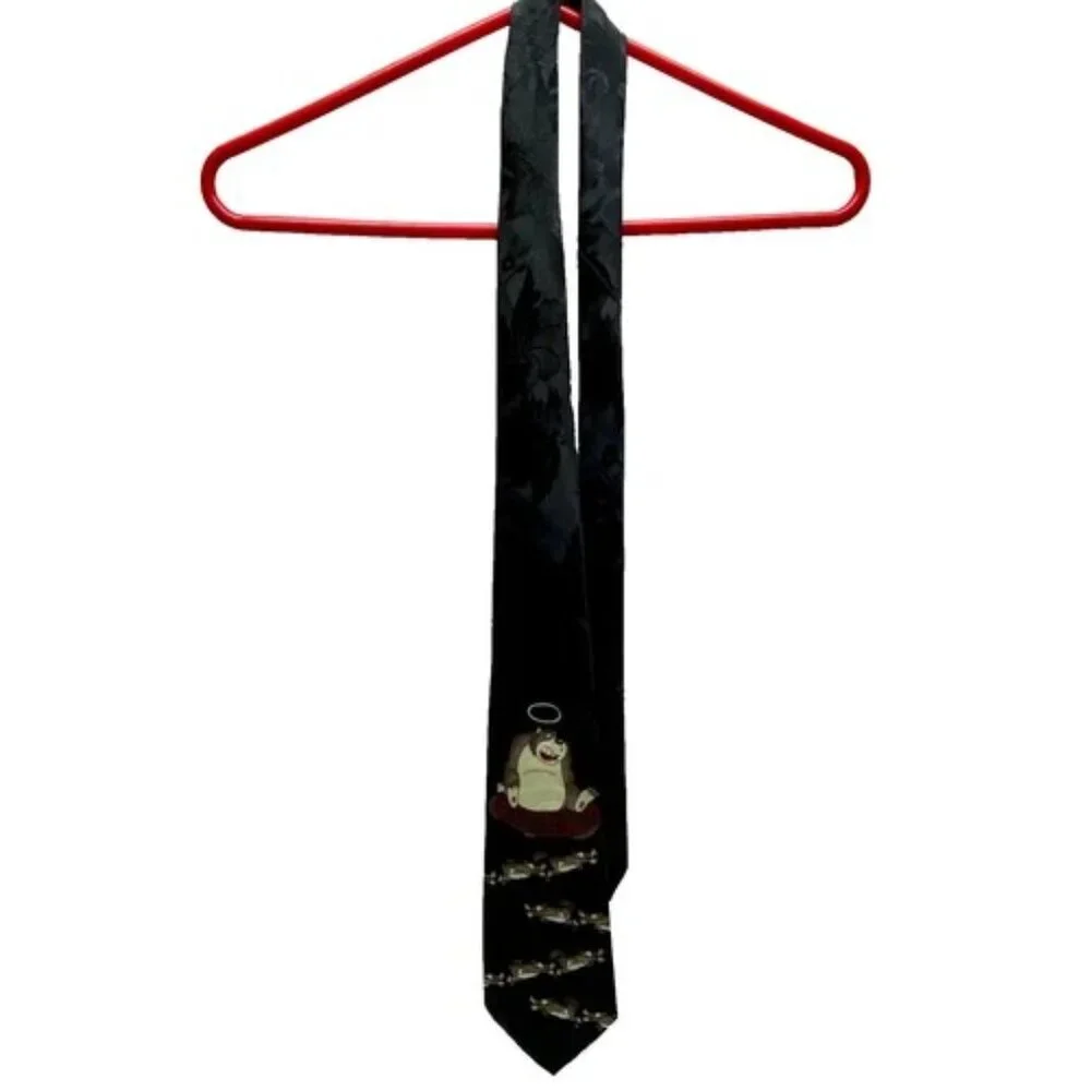 Dino Romaro Men's Silk Tie Honest Bear‎ Novelty Black Halographic Korea Handmade